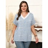 image:imageWIHOLL Womens Summer Tops Short Sleeve Shirts Loose Fit T Shirts V Neck Dressy Casual Blouse 2026 Fashion Clothing Stripe Blue S