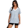 image:imageWIHOLL Womens Summer Tops Short Sleeve Shirts Loose Fit T Shirts V Neck Dressy Casual Blouse 2026 Fashion Clothing Stripe Blue S