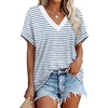 image:imageWIHOLL Womens Summer Tops Short Sleeve Shirts Loose Fit T Shirts V Neck Dressy Casual Blouse 2026 Fashion Clothing Stripe Blue S