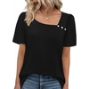 image:imageWIHOLL Womens Summer Tops Short Sleeve Shirts Square Neck Spring Outfits 2026 Fashion Clothing BlousesBlack