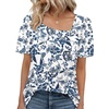 image:imageWIHOLL Womens Summer Tops Short Sleeve Shirts Square Neck Spring Outfits 2026 Fashion Clothing BlousesBoho Blue