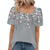 image:imageWIHOLL Womens Summer Tops Short Sleeve Shirts Square Neck Spring Outfits 2026 Fashion Clothing BlousesFloral Grey