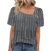 image:imageWIHOLL Womens Summer Tops Short Sleeve Shirts Square Neck Spring Outfits 2026 Fashion Clothing BlousesStripes Black
