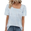 image:imageWIHOLL Womens Summer Tops Short Sleeve Shirts Square Neck Spring Outfits 2026 Fashion Clothing BlousesStripes Blue