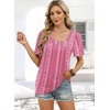 image:imageWIHOLL Womens Summer Tops Short Sleeve Shirts Square Neck Spring Outfits 2026 Fashion Clothing BlousesStripes Hot Pink