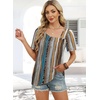 image:imageWIHOLL Womens Summer Tops Short Sleeve Shirts Square Neck Spring Outfits 2026 Fashion Clothing BlousesStripes Multicoloured