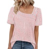 image:imageWIHOLL Womens Summer Tops Short Sleeve Shirts Square Neck Spring Outfits 2026 Fashion Clothing BlousesStripes Pink