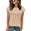 image:imageWIHOLL Womens Summer Tops Trendy 2026 Lace Crochet Cap Short Sleeve Shirts Crew Neck T Shirts Casual Loose BlousesBeige