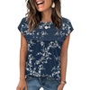 image:imageWIHOLL Womens Summer Tops Trendy 2026 Lace Crochet Cap Short Sleeve Shirts Crew Neck T Shirts Casual Loose BlousesFloral Navy