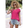 image:imageWIHOLL Womens Summer Tops Trendy 2026 Lace Crochet Cap Short Sleeve Shirts Crew Neck T Shirts Casual Loose BlousesHot Pink