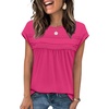 image:imageWIHOLL Womens Summer Tops Trendy 2026 Lace Crochet Cap Short Sleeve Shirts Crew Neck T Shirts Casual Loose BlousesHot Pink