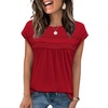 image:imageWIHOLL Womens Summer Tops Trendy 2026 Lace Crochet Cap Short Sleeve Shirts Crew Neck T Shirts Casual Loose BlousesRed