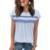 image:imageWIHOLL Womens Summer Tops Trendy 2026 Lace Crochet Cap Short Sleeve Shirts Crew Neck T Shirts Casual Loose BlousesThe Blue Stripes