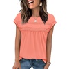 image:imageWIHOLL Womens Summer Tops Trendy 2026 Lace Crochet Cap Short Sleeve Shirts Crew Neck T Shirts Casual Loose BlousesThe Coral