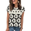 image:imageWIHOLL Womens Summer Tops Trendy 2026 Lace Crochet Cap Short Sleeve Shirts Crew Neck T Shirts Casual Loose BlousesThe Floral Beige