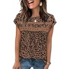 image:imageWIHOLL Womens Summer Tops Trendy 2026 Lace Crochet Cap Short Sleeve Shirts Crew Neck T Shirts Casual Loose BlousesThe Leopard