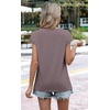 image:imageWIHOLL Womens Summer Tops Trendy 2026 Lace Crochet Cap Short Sleeve Shirts Crew Neck T Shirts Casual Loose BlousesThe Mocha Grey