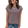 image:imageWIHOLL Womens Summer Tops Trendy 2026 Lace Crochet Cap Short Sleeve Shirts Crew Neck T Shirts Casual Loose BlousesThe Mocha Grey