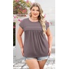 image:imageWIHOLL Womens Summer Tops Trendy 2026 Lace Crochet Cap Short Sleeve Shirts Crew Neck T Shirts Casual Loose BlousesThe Mocha Grey