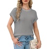image:imageWIHOLL Womens Summer Tops Trendy Casual Cap Short Sleeve Sweater Outfits for Women 2026 Casual V Neck T Shirts Soft Cute Spring Tops Tshirts Shirts for Women Grey L