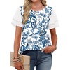 image:imageWIHOLL Womens Summer Tops Trendy Ruffle Sleeve Shirts Casual Chiffon Blouses Beach Vacation Clothes0blue White Florals