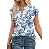 image:imageWIHOLL Womens Summer Tops V Neck T Shirts Cap Sleeve Business Casual Outfits Loose Fit Beach Vacation Clothes Basic Tees1blue White Ethnic