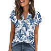 image:imageWIHOLL Womens Summer Tops V Neck T Shirts Cap Sleeve Business Casual Outfits Loose Fit Beach Vacation Clothes Basic Tees1blue White Ethnic