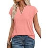 image:imageWIHOLL Womens Summer Tops V Neck T Shirts Cap Sleeve Business Casual Outfits Loose Fit Beach Vacation Clothes Basic Tees1coral