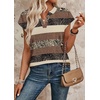 image:imageWIHOLL Womens Summer Tops V Neck T Shirts Cap Sleeve Business Casual Outfits Loose Fit Beach Vacation Clothes Basic TeesBrown Stripe