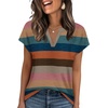 image:imageWIHOLL Womens Summer Tops V Neck T Shirts Cap Sleeve Business Casual Outfits Loose Fit Beach Vacation Clothes Basic TeesColorful Striped