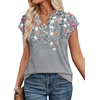 image:imageWIHOLL Womens Summer Tops V Neck T Shirts Cap Sleeve Business Casual Outfits Loose Fit Beach Vacation Clothes Basic TeesPrinted Grey
