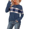 image:imageWIHOLL Womens Sweaters Trendy Color Block Tops Long Sleeve Shirts Fall Outfits Early Fall Fashion 2026 Winter ClothingUnique Plaid Navy