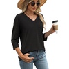 image:imageWIHOLL Womens Tops 34 Length Sleeve V Neck Casual Tunic Tops Basic Shirts Loose Fit BlouseA Black