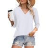 image:imageWIHOLL Womens Tops 34 Length Sleeve V Neck Casual Tunic Tops Basic Shirts Loose Fit BlouseA White
