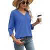 image:imageWIHOLL Womens Tops 34 Length Sleeve V Neck Casual Tunic Tops Basic Shirts Loose Fit BlouseB Blue
