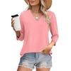 image:imageWIHOLL Womens Tops 34 Length Sleeve V Neck Casual Tunic Tops Basic Shirts Loose Fit BlouseB Coral