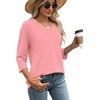 image:imageWIHOLL Womens Tops 34 Length Sleeve V Neck Casual Tunic Tops Basic Shirts Loose Fit BlouseB Coral