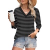 image:imageWIHOLL Womens Tops 34 Length Sleeve V Neck Casual Tunic Tops Basic Shirts Loose Fit BlouseD Black White