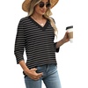image:imageWIHOLL Womens Tops 34 Length Sleeve V Neck Casual Tunic Tops Basic Shirts Loose Fit BlouseD Black White