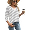 image:imageWIHOLL Womens Tops 34 Length Sleeve V Neck Casual Tunic Tops Basic Shirts Loose Fit BlouseD White Black