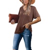 image:imageWIHOLL Womens Tops Casual Short Sleeve V Neck Summer T Shirts Fashion Spring Clothes1brown