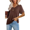 image:imageWIHOLL Womens Tops Casual Short Sleeve V Neck Summer T Shirts Fashion Spring Clothes1brown