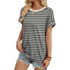 image:imageWIHOLL Womens Tops Short Sleeve Shirts Summer Outfits 2026 Spring Dressy Casual Clothes ClothingBlackGrey Stripes