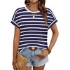 image:imageWIHOLL Womens Tops Short Sleeve Shirts Summer Outfits 2026 Spring Dressy Casual Clothes ClothingNavy Stripes