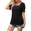 image:imageWIHOLL Womens Tops Summer Short Sleeve Shirts Square Neck Spring Outfits 2026 Fashion Clothing BlousesBlack