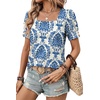 image:imageWIHOLL Womens Tops Summer Short Sleeve Shirts Square Neck Spring Outfits 2026 Fashion Clothing BlousesBoho Blue