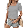 image:imageWIHOLL Womens Tops Summer Short Sleeve Shirts Square Neck Spring Outfits 2026 Fashion Clothing BlousesWhite Stripes