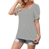 image:imageWIHOLL Womens Tops Summer Short Sleeve Shirts Square Neck Spring Outfits 2026 Fashion Clothing BlousesWhite Stripes