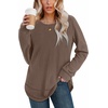 image:imageWIHOLL Womens Waffle Knit Tunic Tops Fall Long Sleeve Shirts Curved HemAcoffee
