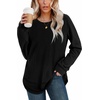 image:imageWIHOLL Womens Waffle Knit Tunic Tops Fall Long Sleeve Shirts Curved HemBlack